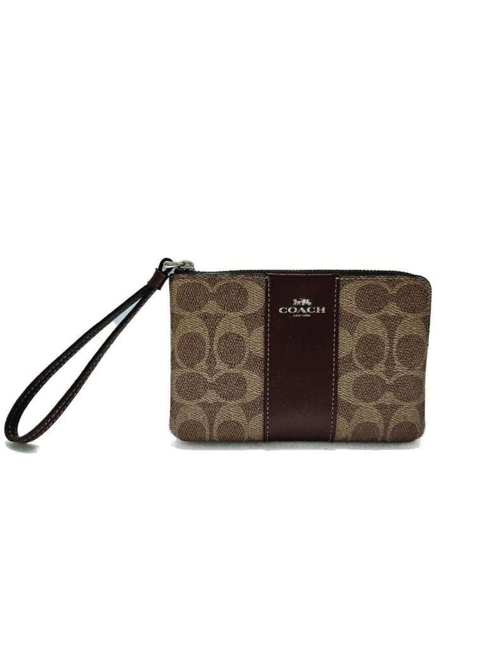 Coach Corner Zip Wristlet in Signature Canvas with Varsity Stripe